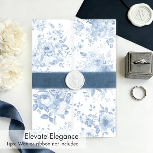 50 Pack Pre-Folded Vellum Jackets for 5x7 Invitations,AZAZA Translucent Invitation Sleeves,115GSM Vellum Jackets 5x7, Wedding Invitation Accessories,for Weddings Birthdays,Green Watercolor Palm Tree,Blue Watercolor Floral Pattern - color: 50Pack--Blue Wat