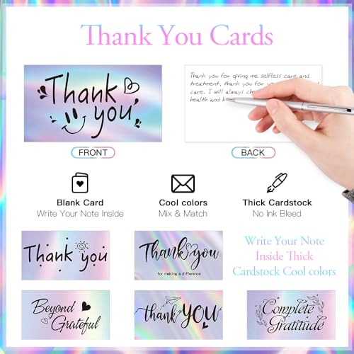 Thank You Cards Small Business, 120 Pcs Business Thank You Cards Bulk, 6 Styles Small Blank Greeting Appreciation Card, Holographic Thank You Notes for Business Customer Teacher Wedding Baby Shower - color: Thank You Cards, size: 120 PCS