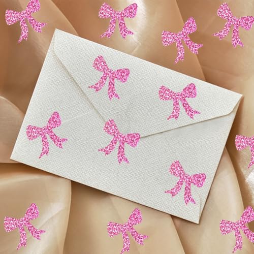 500Pcs Pink Bow Stickers Roll 1.2in Large Glitter Vinyl Stickers Sparkly Pink Bow Label Tag Self-Adhesive Classroom Reward Waterproof Decals for Bottle Birthday Party Envelopes Decorations - color: Pink Bow