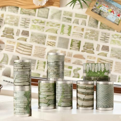 4 Rolls Stone Pavement Pattern Tape Stickers for Journaling, Personality Pre-Cut Tape Stickers, Craft Tape for Scrapbooking (A)