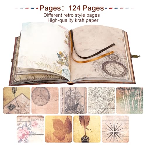 My Adventure Book Scrapbook 124 Pages Retro Style Embossed Photo Album,DIY Handmade Memory Travel Diary Photo Scrapbook for Couples,Anniversary,Wedding,Valentines Day Gifts(Brown) - color: Classic Coffee Style