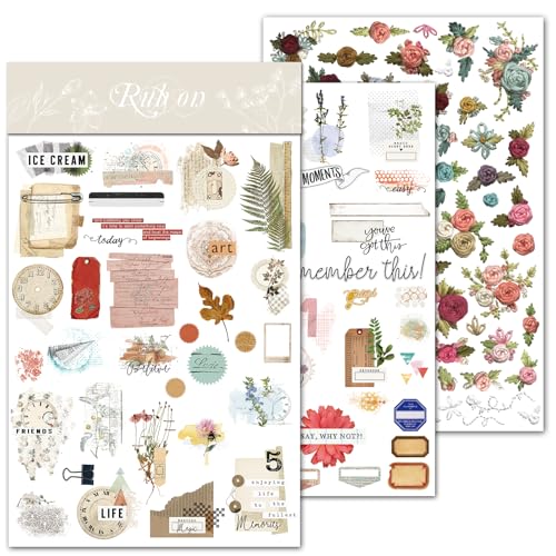 CATaireen Rub on Transfers for Crafts Vintage Scrapbooking Stickers Small Decals Adults Journaling DIY Supplies Use for Fabric Paper Wood Stone Canvas Acrylic Cloth (Art Collage) - style: Art Collage