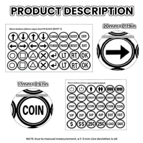 Arcade Game Button Decal Set, 24mm/30mm Die-Cut, for Standard Arcade Button Caps (Style 3) - color: Bw3 Game Button Stickers* 4pcs