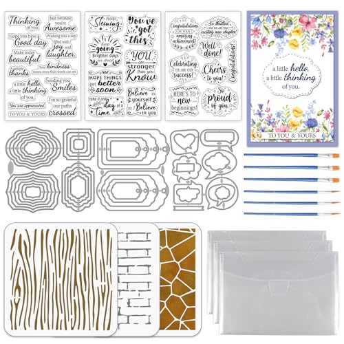 3 Sets Blessings Clear Stamps Cut Dies Painting Stencils Set - style: Greeting Words