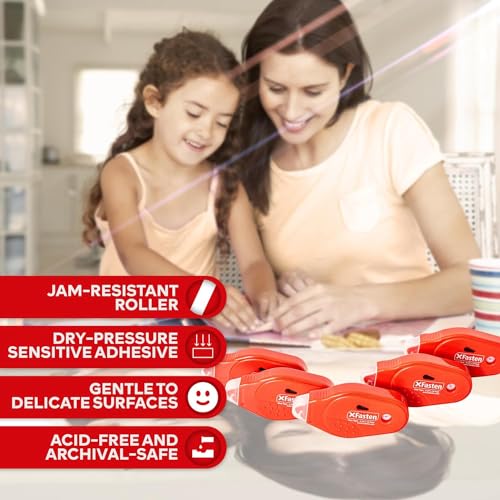 XFasten Double Sided Tape Roller, Japan Dots Red Adhesive Glue Runner, Paper Safe, 6mm x 59ft, 4-Pack for Scrapbook, Junk Journal Supplies, Craft & Stationary - size: 4-Pack, 6mm x 59 feet (236 Feet Total)