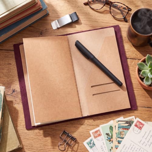 Thenshop Leather Travel Notebook 3 Inserts, Purple, Pocket Size - color: Purple, size: Pocket Size