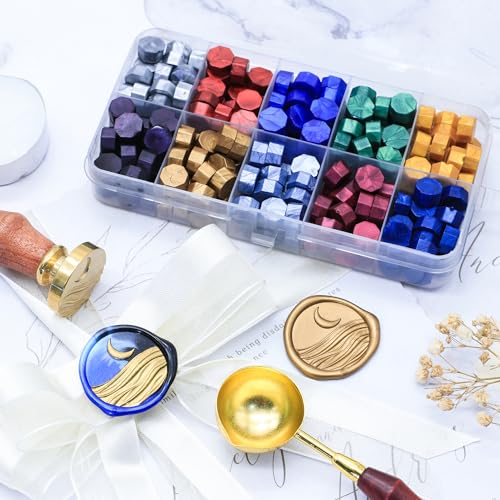 SWANGSA 3D Moon and Ocean Wax Seal Stamp Kit with Sealing Wax Beads | For Wedding Invitations, Gift Wrap, Envelope Seals, Christmas Card - style: 3D Moon and Ocean