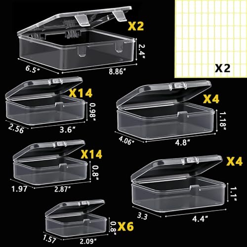 Bead storage container,44pcs of different sizes rectangular mini clear plastic storage box with hinged lid and label for bracelet making DIY jewelry craft nail organizer,Mix Size-2 - color: Mix Size-44pcs