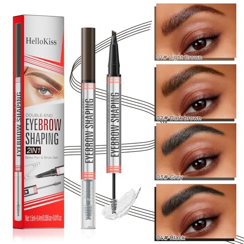 2-In-1 Brow Pen,4-Tip & Gel,Sets Brows,Liner,Beard,Hairline(3# Grey) - color: 3#Grey