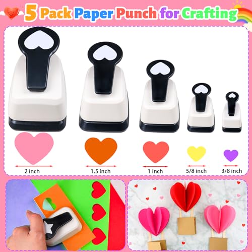Heart Hole Punch, Heart Punches for Paper Crafts, 3/8+5/8+1+1.5+2 in Punch - size: 5 Pack, 3/8+5/8+1+1.5+2 in