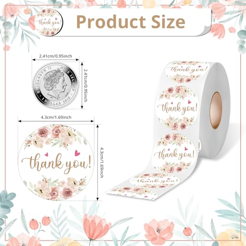 PNTKION Stickers Rolls, 500 PCS Cute Floral Thank You Stickers, Business Aesthetic, Convenient Durable, Unique Design, Wide Applications, Satisfaction Guarantee - color: Thank You