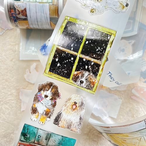 DingDing Vol.15-55 Here's a Dog, Matte PET Washi Tape, Kiss-Cut 2.36 in x 10.94 yd, Vintage Pet Tapes, Washi Stickers for Scrapbooking, Planner Stickers, Bullet Journal, Scrapbook Tape - style: Matte PET