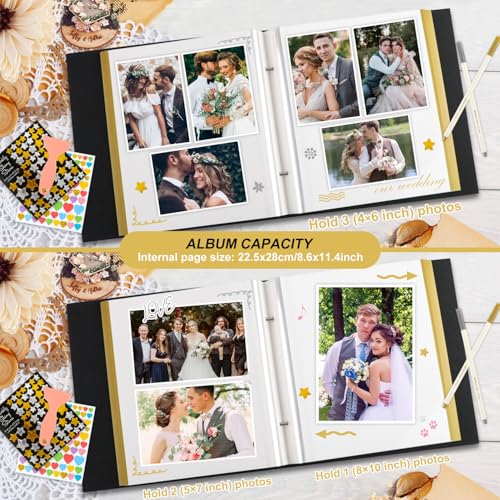 Lanpn Wedding Self Adhesive Photo Album Scrapbook 40 Pages, Linen Photos Albums DIY Sticky Magnetic Pages holds 4x6 5x7 A5 Picture for Wedding (Small, 20 sheets, Beige) - color: OUR WEDDING - Beige, size: Sticky Page(11.4x10.7",40Pages)