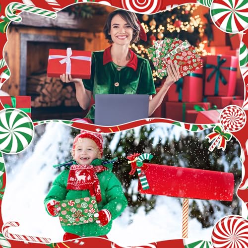 TaoBary 160 Pcs Stationery Paper Set 50 Double Sided Stationery Papers with 50 Matching Envelopes and 60 Round Dot Sticker, 10 Design(Christmas Candy,5.5 x 8.25 Inch) - size: 5.5 x 8.25 Inch, style: Christmas Candy
