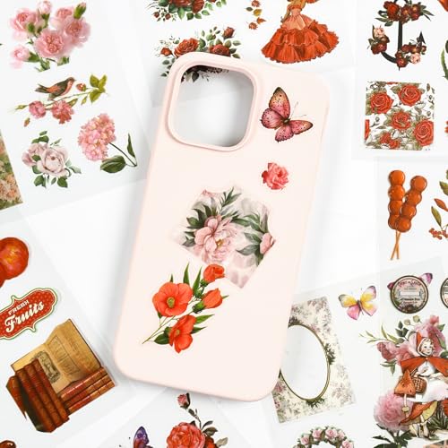 Vintage Scrapbook Stickers, 20 Sheet Vintage Flower Sticker for Scrapbooking, journaling DIY Crafts Laptops，Card Making, Ephemera Pre Cut (Pink Flower Shadow) - style: Pink Flower Shadow