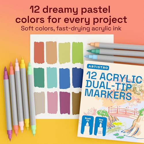 ARTISTRO 12 Pastel Dual-Tip Acrylic Paint Marker Pens for Drawing - color: Pastel, size: 12