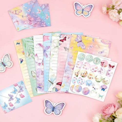 160 Pcs Stationery Paper Envelopes Set | Includes 50 Writing Paper & 50 Envelopes & 60 Dot Stickers,Butterfly Letter Writing Stationery Paper Envelopes(10Style) - color: Butterfly