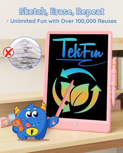 TEKFUN LCD Writing Tablet Doodle Board, 8.5inch Colorful Drawing Tablet Writing Pad, Kids Gifts Toys for 3 4 5 6 7 Year Old Kids, Erasable Doodle Pad Toddler Travel Car Toy Road Trip Activity (Pink) - color: Pink, size: 8.5 Inch