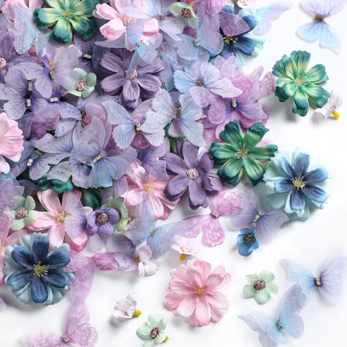 Tigeen 250 Pcs Faux Flower Heads Organza Butterfly Set,Elegant Colors - color: Elegant Colors