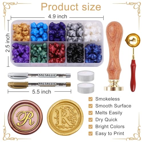 Wax Seal Kits, 200pcs Multicolor Wax Seal Beads and 2pcs Initial Alphabet E WaxSeal Stamp for Wedding Invitations Gift Wraps Envelopes and Christmas Cards (Alphabet E Kit) - color: Alphabet E Kit