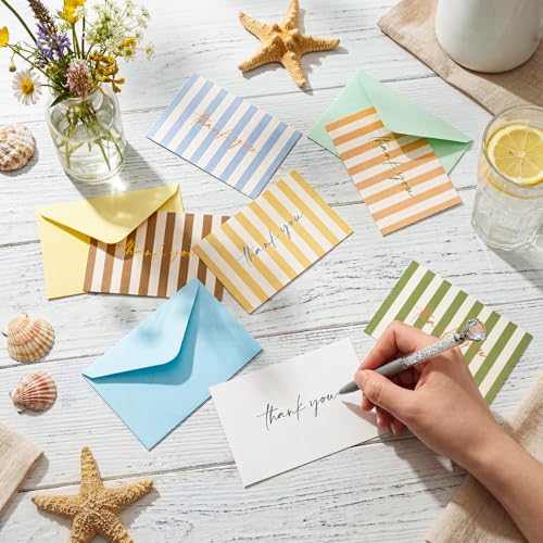 Eaasty 36 Pcs Summer Thank You Cards with Envelopes,Stripes - style: Stripes