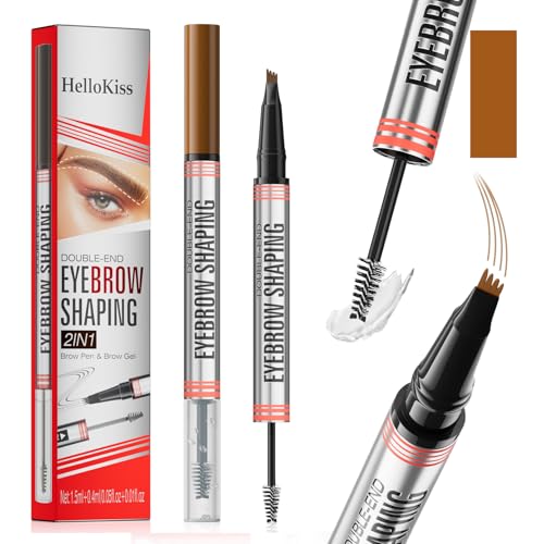 2-In-1 Brow Pen,4-Tip & Gel,Sets Brows,Liner,Beard,Hairline(1# Light Brown) - color: 1#Light Brown