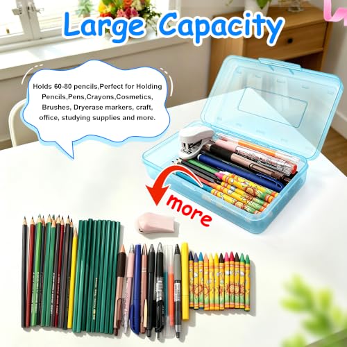 Pencil Box,Large Capacity Plastic Hard Pencil Case Crayon Box Bulk, Durable Plastic Clear Marker Organizer Plastic Containers with Snap Lid, Stackable Storage Boxes for Art Craft,Supplies,Clear Green - color: Clear Green