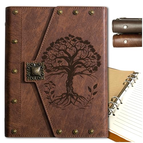 DUROTAN Tree of Life Notebook DND Journals/Diary for Dungeons & Dragons | D&D Series,RPG Accessory for DMs and Players Nerdy Gifts,400 Pages A5 Leather Notepad for Men and Women - color: s08-Brown-Tree of Life