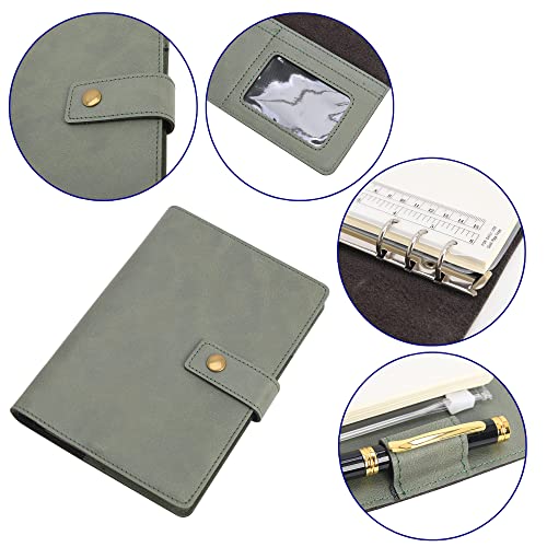 WONDERPOOL Leather Journal Dotted Paper Refillable Writing Binder Notebook - Leather Spiral Diary with Inner Organizer Pockets for Man and Woman (Green, A6) - color: Green, size: A6