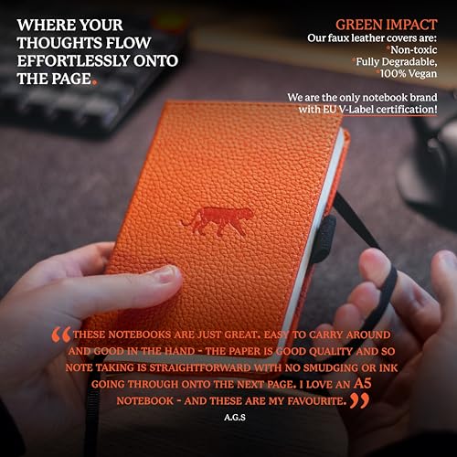 Dingbats* Wildlife A6 Plain Pocket Notebook - PU Leather Hardcover - Small Writing Journal for Work, Travel - Pocket, Elastic Closure, Bookmark - color: Orange Tiger, style: Minimalist