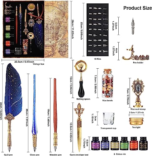 Joyeee Quill Writing Pen Ink Stationery Set, Classic Antique Pens Set, Idea for Beginners Artists Drawing, Arts Crafts Signatures, Decoration, Women Gift Selection Calligraphy Kits #87 - color: #87 Blue