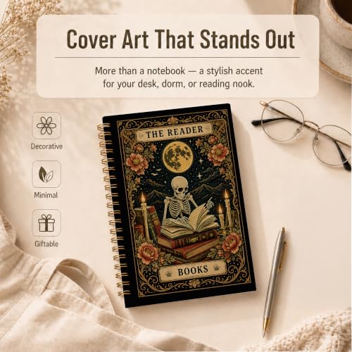 Gothic Skeleton Book Reader Spiral Notebook 5.5x8.3 Inch | Dark Academia Skull Reading Hardcover Lined Notebook Journal,Book Lover Gifts for Women - color: pattern-9