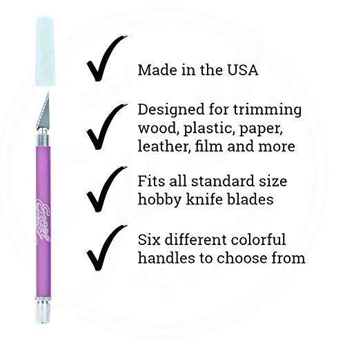 Soft Grip Hobby Knife, Excel Blades K18 with Safety Cap, American Made Light Duty Craft Knife (Purple) - color: Purple (1)