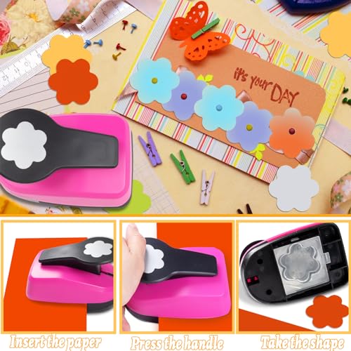 2 inch Paper Punch Flower Hole Punch Flower Punches for Paper Crafts | Flower Paper Punches for Crafting Card Making, Hole Punch Shape Flower, Reinforced Spring Lever Punch, Clean Cut, Easy to Use - style: Flower