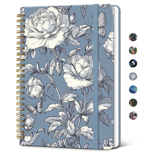 Taja Pretty Spiral Journal for Women, Lined Hardcover Notebook, 6" x 8" - color: m-Butterfly Peony