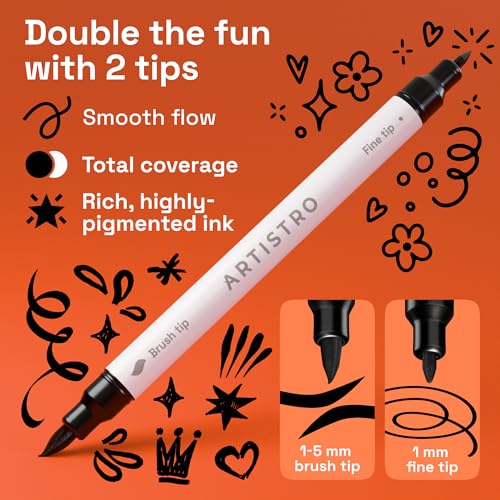 ARTISTRO 24 Black Dual-Tip Acrylic Paint Marker Pens for Drawing - color: Black, size: 24