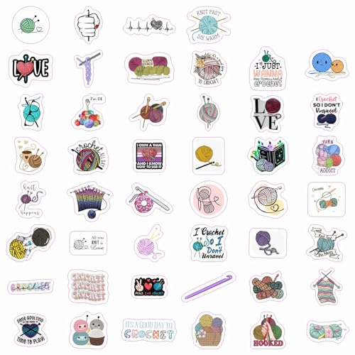 Crochet Stickers and Knitting Stickers for Water Bottle and Laptop - Waterproof Vinyl Yarn Decals Laptop Decals, Gifts for Women & Men - color: Crochet & Knitting Stickers