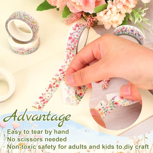 Whaline 12 Rolls Wildflower Washi Tape Floral Masking Tape Set Colorful Flower Decorative Wrapping Paper Tapes Boxed for Spring Scrapbook Journal DIY Crafts - style: Wildflower