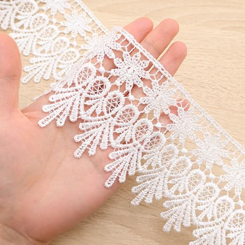 GXTIZAS White Lace Ribbon 3.2Inch Wide Lace Trim for Sewing | scalloped embroidery for vintage weddings, costumes, pillows, curtains, gift décor and romantic DIY creations Crafts - color: White