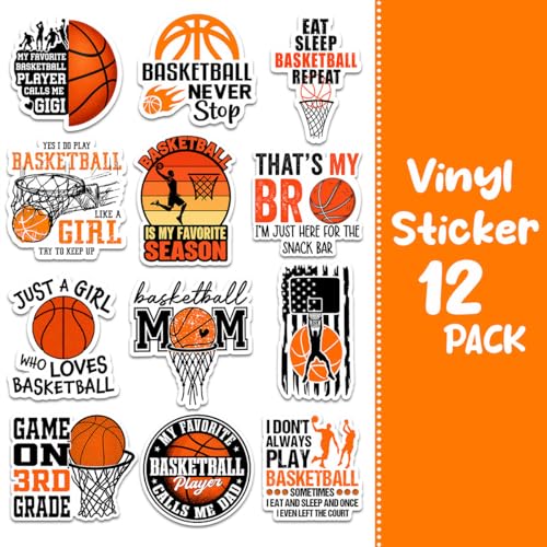 (12pcs-3in) Basketball Sticker Funny Stickers Sports Gifts Players Fans - color: Basketball