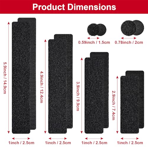 138 Sets Nylon Heavy-Duty Hook and Loop Tape, Various Sizes for Crafts, Office Use, and Wall Mounting - size: 138 Sets - Various Sizes Black