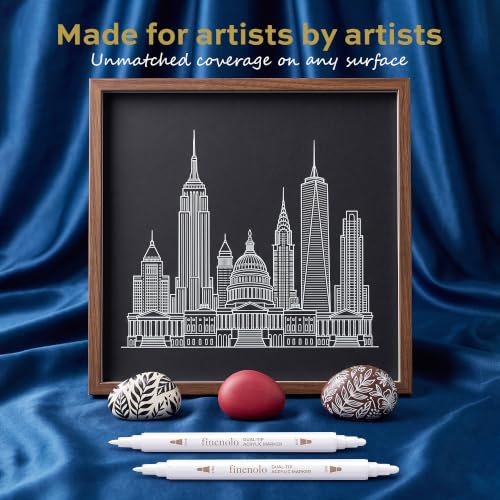 finenolo 8 Pack White Acrylic Paint Markers, Dual Tip Paint Pens with Dot & Fine Tips for Rock, Wood, Glass, Fabric, Plastic, Ceramic, DIY Crafts, Art Supplies
