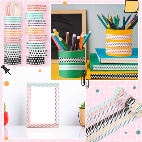 24 Rolls Polka Dot Washi Tapes for Back to School Gifts Crafts - size: 0.6 Inch, style: Polka Dot