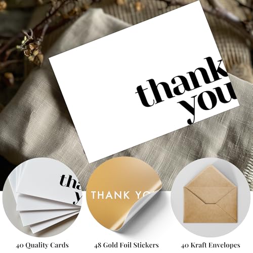 Thank You Cards with Envelopes Bulk Pack of 40 Cards, White Thank You Cards - color: White