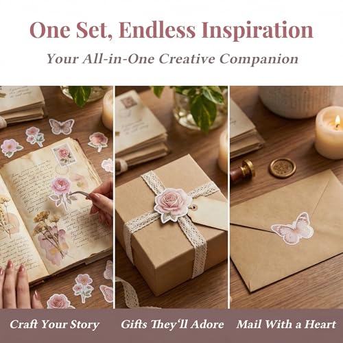 Pink Gold Foil PET Flower Stickers 50 PCS with Metal Tweezer - color: Gilded Pink Letters & Blooms
