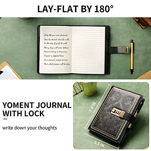 Yoment Lock Diary Vintage Journal with Lock for Women Leather Diary,Black | Refillable Personal Locking Journal for Writing,Gifts Box,Grils Kids Secret Password Notebook Journal with Pockets 5.5x7.8 - color: Black