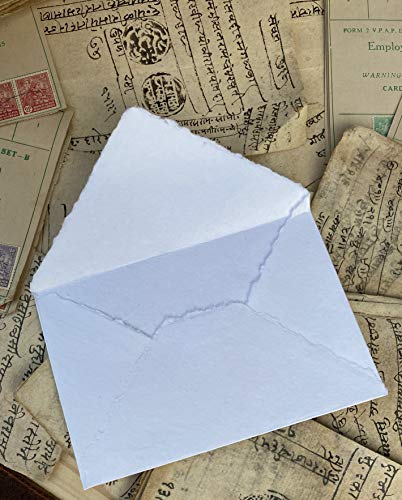 Wanderings Handmade White Deckle Edge Envelope - 4.25x6.25" - Package of 25 Cold Press Sheets - for Announcements Wedding Invitations Greeting Cards Crafts - Thick 150 GSM - color: White, size: Small 4.25" x 6.25"