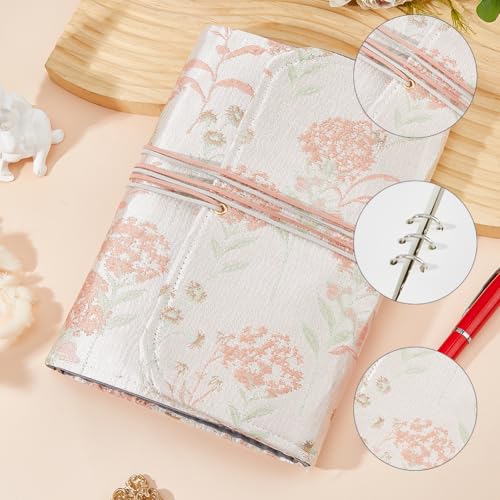 SUPERFINDINGS A5 Binder Refillable Planner Notebook 1PC Cloth Light Coral Flower 6 Ring Binder Cover with 90 Sheets Inner Page Papers and 1PC Pocket A5 Loose Leaf Personal Planner Embroidery Journal - color: Light Coral