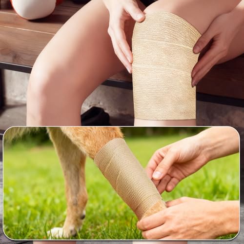 Pack Self Adhesive Bandage, Cohesive Bandage Wrap, Elastic Bandage, - color: Beige, size: 4 Inch X 5 Yards