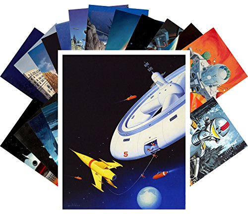 PIXILUV Vintage PostCards 24 pcs Vintage SciFi Pulp Fiction Comic Magazine Art - color: Brown